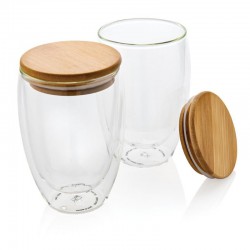 Dvoustěnná sklenice s bambusovým víčkem 350 ml, 2 ks